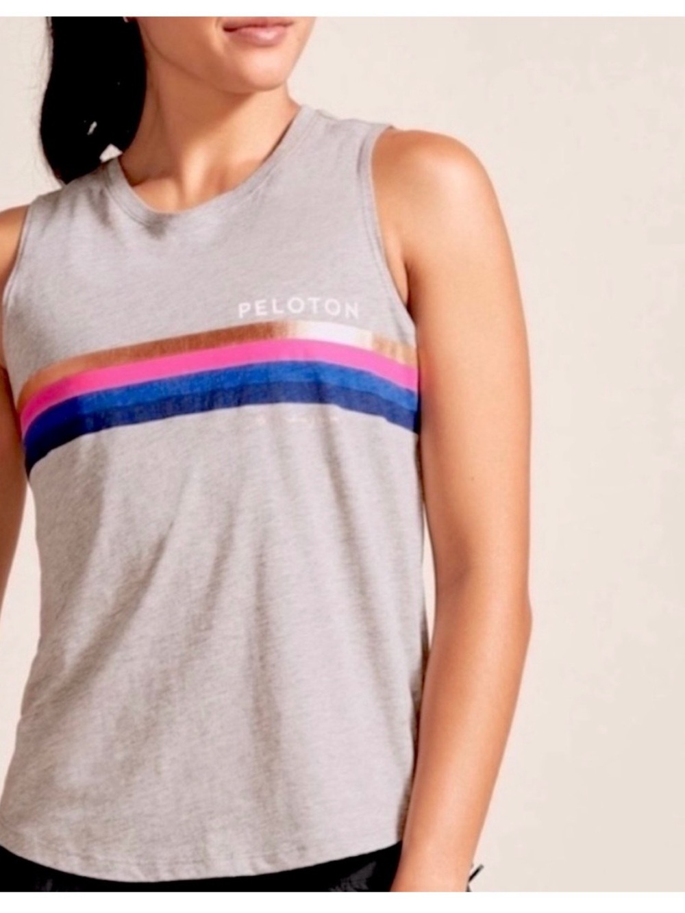 Peloton Gray Tank with Gold, Pink & Navy Stripe - Picture 2 of 4